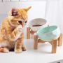 Jemirry Ceramic Pet Bowls with Stand - Cat Water Bowl and Food Dish, Solid Wooden Water Stand Feeder Set for Puppy and Cat
