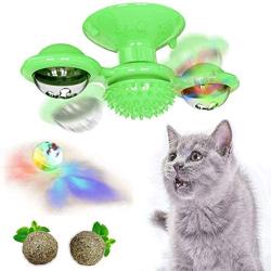 Vigorstar Windmill Cat Toys, Spinning Interactive Pet Toy, Turntable LED Light Ball Catnip Toy, Rotate Cat Toothbrush, Teeth Cleaning Massage Chew Silicone Smart Fun Kitten Kitty Gift Suction Cup Base