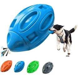 Vnice Durable Squeaky Dog Toys for Aggressive Chewers,Elasticity Rubber Football,Puppy Toothbrush ,Tough Interactive Pet Toy Ball for Small Medium and Large Breed (Blue)