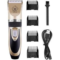 Professional Dog Grooming Clippers, Rechargeable Cordless Dog Clippers for Thick Coats Heavy Duty, Low Noise Dog Grooming Kit with 4 Guide Combs, Animal Clippers Heavy Duty for Dogs Cats Other Pets