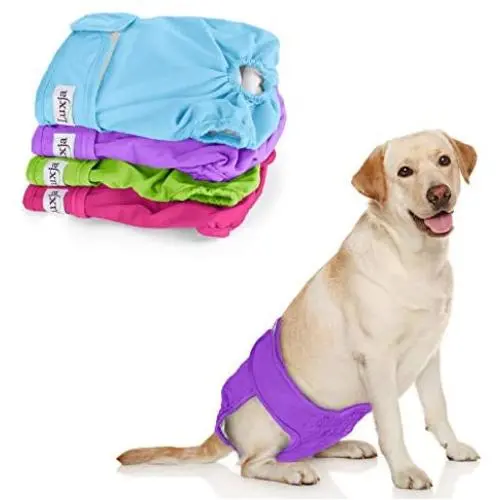 LUXJA Reusable Female Dog Diapers (Pack of 4), Washable Wraps for Female Dog (X-Large, Sky Blue+Purple+Green+Rose Red)