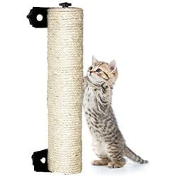 LUCKSTAR Cat Scratching Post - 13.8'' Wall Mounted Sisal Scratching Post for Cat Cage Grinding Claws Cat Toy Cat Accessories Exerciser for Cats or Kitty (White)