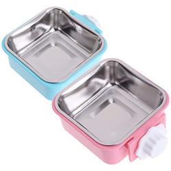 ZYYRT Crate Dog Bowl Set Removable Stainless Steel Hanging Cat Cage Bowl Food & Water Feeder Coop Cups for Puppy, Birds, Rats, Guinea Pigs (2 Pack, Blue and Pink)