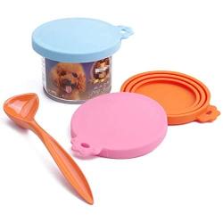 Super Design Can Covers Scoop Packaging,BPA Free Silicone Can Cover for Multiple Sizes with Melamine Food Scoop,for Dog and Cat, Small Scoop