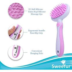 Sweefur Pet Massage Brush, Soft Silicone Shower Brush for Massage Dogs and Cats- Comfortable Handle Bath Brush for Shedding- Gentle Massage Pet Comb