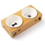 AELTA Elevated Dog Cat Bowls, Raised Dog Cat Food and Water Bowls, Double Ceramic Dog Cat Bowl with Solid Bamboo Stand, Cute and Modern Design Bowl for Dogs and Cats