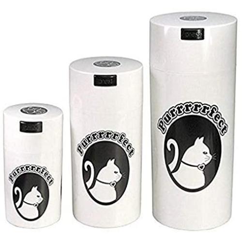 Pawvacs Set of 3 ( 6, 12, 24 Ounce ) Vacuum Sealed Pet Food Storage Containers; White Cap & Body/Black Cat