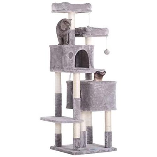 Hey-brother 60 inches Multi-Level Cat Tree Condo Furniture with Sisal-Covered Scratching Posts, 2 Plush Condos, 2 Plush Perches, for Kittens, Cats and Pets