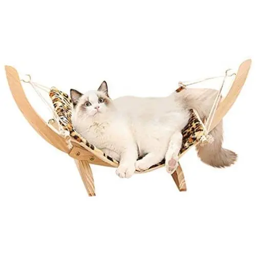 Yakuin Cat Hammock,Cat Hammocks for Indoor Cats,Leopard Print Cat Hammock,Two-Sided Short Plush Cat Hammock Soft Cat Bed,Holds Small to Medium Size Cat or Toy Dog,Easy to Assemble