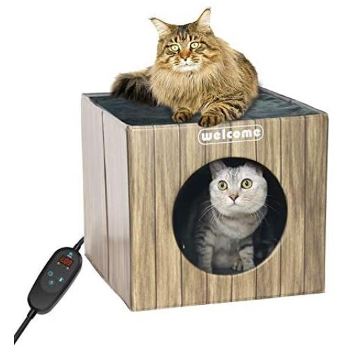 Heated Cat House, pentnf Upgraded Heating Cat Houses for Outdoor Cats and Small Dogs, A Waterproof Collapsible Indoor Cat House Kitty Shelter