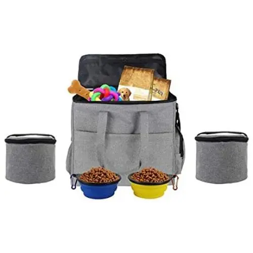 Top Dog Travel Bag, Airline Approved Travel Set for Dogs Stores All Your Dog Accessories, Includes A Dog Bowl, Gray Top Dog Travel Bag, Airline Approved Travel Set for Dogs Stores All Your Dog Accessories, Includes A Dog Bowl, Gray