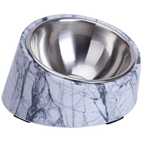 Super Design Mess Free 15 Degree Slanted Bowl for Dogs and Cats, Tilted Angle Bulldog Bowl Pet Feeder, Non-Skid &amp; Non-Spill, Easier to Reach Food M/1.5 Cup Marble