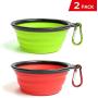 Clan_X Silicone Collapsible Dog Bowls, 2 PCS Portable Travel Pet Bowls with Carabiner, Food-Grade Foldable Cup Dish for Dog Cat Food Water Feeding, 1Pcs Banana Squeaky Dog Toy(Red and Green)