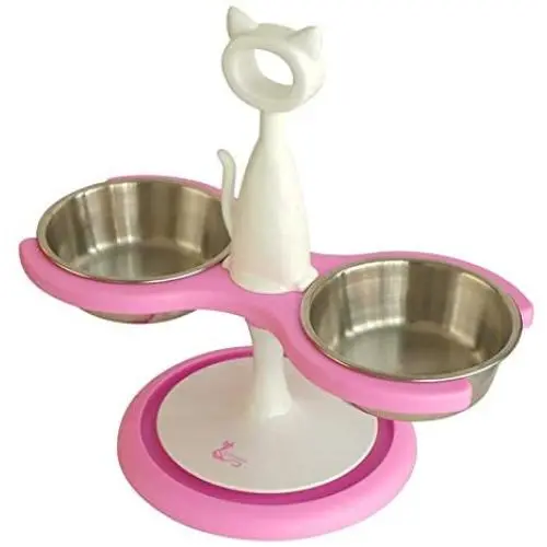 Catswall Design Raised Mutli-Cat Feeder with 2 Stainless Steel Bowls, Pretty Pink Catswall Design Raised Mutli-Cat Feeder with 2 Stainless Steel Bowls, Pretty Pink