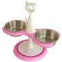 Catswall Design Raised Mutli-Cat Feeder with 2 Stainless Steel Bowls, Pretty Pink