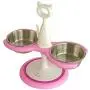 Catswall Design Raised Mutli-Cat Feeder with 2 Stainless Steel Bowls, Pretty Pink Catswall Design Raised Mutli-Cat Feeder with 2 Stainless Steel Bowls, Pretty Pink