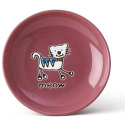 PetRageous 11035 Silly Kitty Dishwasher and Microwave Stoneware Cat Saucer 5-Inch Diameter 2.5-Ounce Capacity for Wet or Dry Cat Food Great For All Cats of All Sizes, Pink