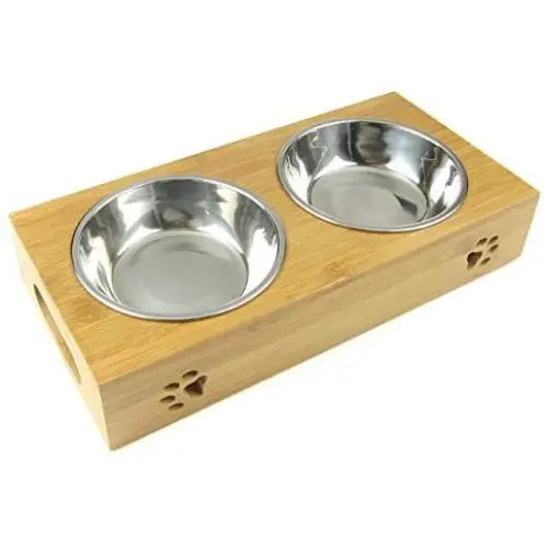 Alfie Pet - Kory Stainless Steel Double Bowl with Raised Bamboo Stand Alfie Pet - Kory Stainless Steel Double Bowl with Raised Bamboo Stand