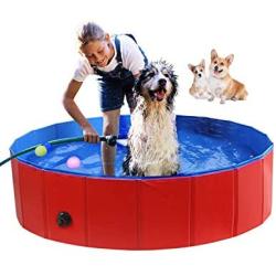 Folomie Red Foldable Hard Plastic PVC Dog Pet Swimming Pool, Backyard Collapsible Kiddie Pool Plastic, Outdoor Baby Bath Tub, Plastic Portable Pool for Large Small Dogs Cats and Kids