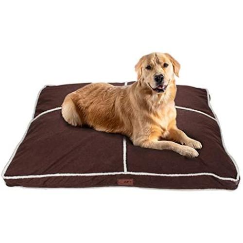 AIFY Dog Pillow Bed for Medium and Large Dogs, Large Dog Beds with Removable Cover, 43.5×35.5‘’, Dog Crate Mat Bed, Dog Bed Reversible & Washable, Warm Sherpa &Super Soft for Kennels, Cars, Brown