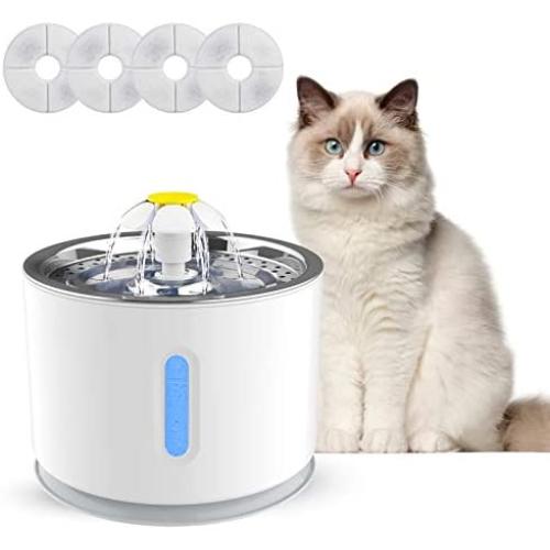 VINSIC Cat Water Fountain, Pet Fountain 80oz/2.4L Large Capacity - Cat Water Dispenser with Filter, Water Level Window, LED Light, Automatic Water Fountain for Cats & Dogs