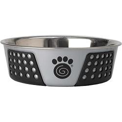 PetRageous 13099 Fiji Stainless-Steel Non-Slip Dishwasher Safe Dog Bowl 6.5-Cup Capacity 8.5-inch Diameter 2.75-inch Tall for Large and Extra Large Dogs, Light Gray/Black