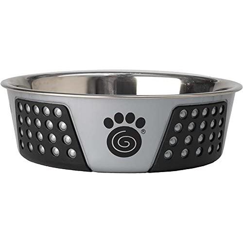 PetRageous 13099 Fiji Stainless-Steel Non-Slip Dishwasher Safe Dog Bowl 6.5-Cup Capacity 8.5-inch Diameter 2.75-inch Tall for Large and Extra Large Dogs, Light Gray/Black