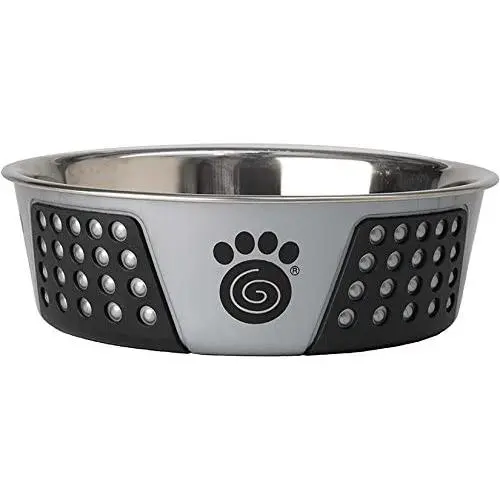 PetRageous 13099 Fiji Stainless-Steel Non-Slip Dishwasher Safe Dog Bowl 6.5-Cup Capacity 8.5-inch Diameter 2.75-inch Tall for Large and Extra Large Dogs, Light Gray/Black PetRageous 13099 Fiji Stainless-Steel Non-Slip Dishwasher Safe Dog Bowl 6.5-Cup Capacity 8.5-inch Diameter 2.75-inch Tall for Large and Extra Large Dogs, Light Gray/Black