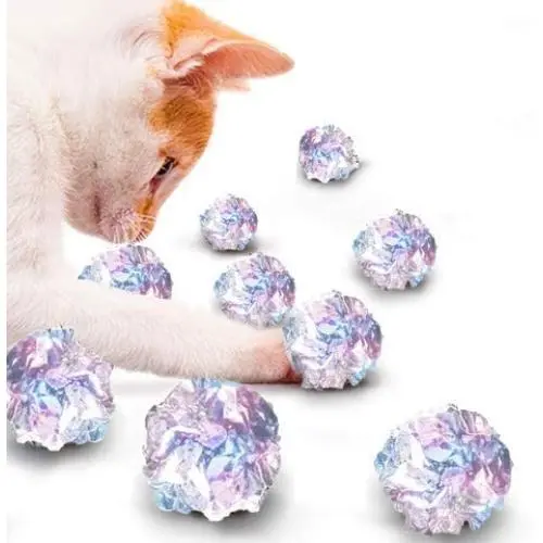 Meric Clear Mylar Crinkle Balls, 1.5-2 Inches, Silver, Shiny and Stress Buster Toy, Lightweight and Suitable for Multiple Cats Play, Ideal for Kittens and Fully-Grown Cats, 12 Balls per Pack