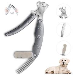 Dog Claw Clippers Pets Nail Scissors and Trimmer Foldable Painless Paws Grooming & Smoothing Tools Safety Guard to Avoid Over-Cutting Nails & Nail File & Hair Removal Brush for Small Large Animals