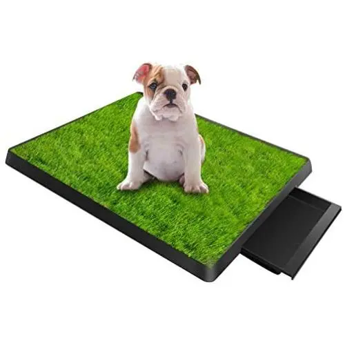 Grass Pee Potty Pad for Dog, Moclever Dog Grass Pad Tray with Drawer，25x20inch Fake Grass Portable Pet Potty Trainer Indoor&Outdoor, Best for Medium and Small Dog