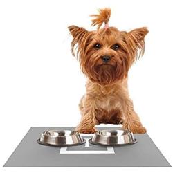 KESS InHouse Kess Original Monogram Solid Grey Letter I Feeding Mat for Pet Bowl, 24 by 15-Inch