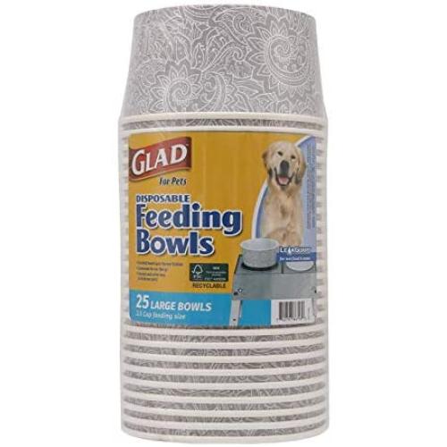 Glad for Pets Disposable Feeding Bowls | Large Disposable Dog Bowls in Gray Pattern | 3.5 Cup Feeding Size, 25 Count - Dog Bowls are Great for Dry and Wet Dog Food or Water