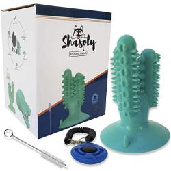 Shasoly Dog Toothbrush Chew Toy - Deep Cleaning Dog Toothbrush Toy to Protect Dental Health Bundled with Toothbrush and Bonus Clicker for Training - Pet Happiness Approved Dog Dental Toy in Sky Blue
