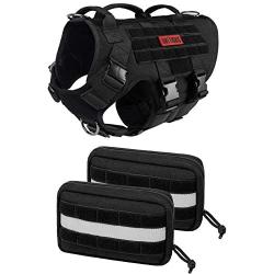 OneTigris Large Tactical Dog Harness, No Pull Adjustable Dog Harness with 3 Handles/Backpack Pouch,Service Dog Vest for Training Walking Hiking(Black,L)