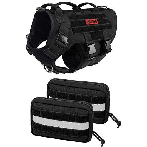 OneTigris Large Tactical Dog Harness, No Pull Adjustable Dog Harness with 3 Handles/Backpack Pouch,Service Dog Vest for Training Walking Hiking(Black,L)