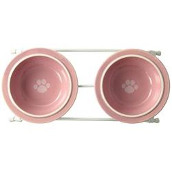 PetRageous 44355 Toftee’s Paws Diner with Two 1-Cup Dishwasher Safe Stoneware Bowl Capacity 10.75-Inch Length 2.25-Inch Tall for Extra Small and Small Dogs and Cats, White Diner with Pink Bowls