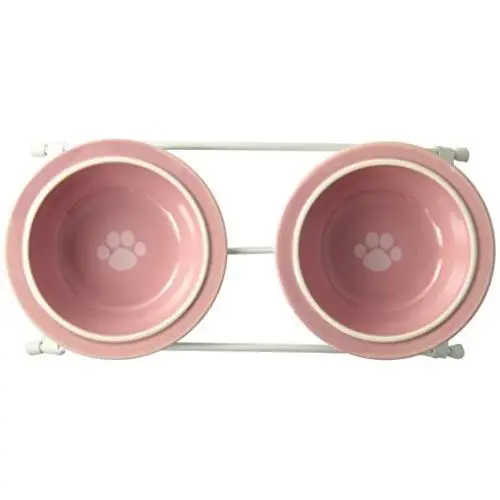 PetRageous 44355 Toftee’s Paws Diner with Two 1-Cup Dishwasher Safe Stoneware Bowl Capacity 10.75-Inch Length 2.25-Inch Tall for Extra Small and Small Dogs and Cats, White Diner with Pink Bowls PetRageous 44355 Toftee’s Paws Diner with Two 1-Cup Dishwasher Safe Stoneware Bowl Capacity 10.75-Inch Length 2.25-Inch Tall for Extra Small and Small Dogs and Cats, White Diner with Pink Bowls