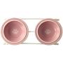 PetRageous 44355 Toftee’s Paws Diner with Two 1-Cup Dishwasher Safe Stoneware Bowl Capacity 10.75-Inch Length 2.25-Inch Tall for Extra Small and Small Dogs and Cats, White Diner with Pink Bowls
