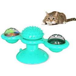 WWYM Interactive Teasing Cat Toy, Windmill Turntable Scratching Tickle Hair Brush, with Sucker Pet Accessories,Blue