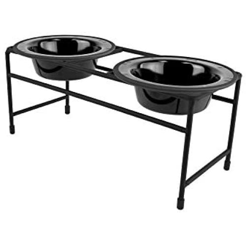Platinum Pets Double Diner Feeder with Stainless Steel Cat Bowls, 6 oz, Black