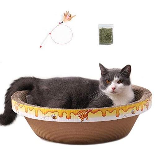 Ace one Cat Scratcher Lounge Bed Scratching Cardboard Pad Round Shape Scratch nest, Cozy Cat Scratcher Bowl,Relaxing Bed, Durable Recycle Board Pads for Cats Under 15Ibs