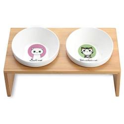 Lollimeow Pet Elevated Dog and Cat Wooden Rack Pet Feeder, Raised Stand Comes with Two Ceramic Bowls