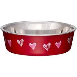 Loving Pets Bella Bowl Designer & Expressions, Dog Bowl, X-Small, Hearts Valentine, Red
