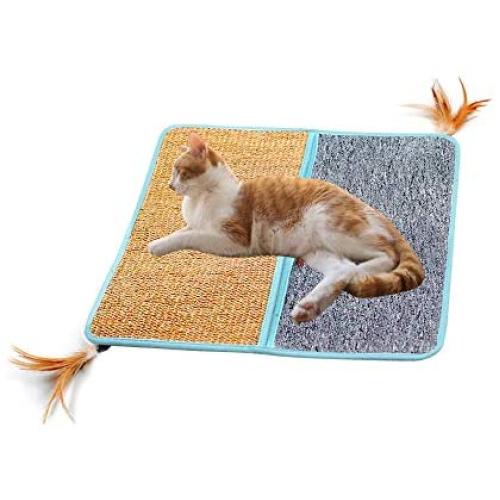 Houkiper Cat Scratching Pads Folded Sisal Carpet with Interesting Feather
