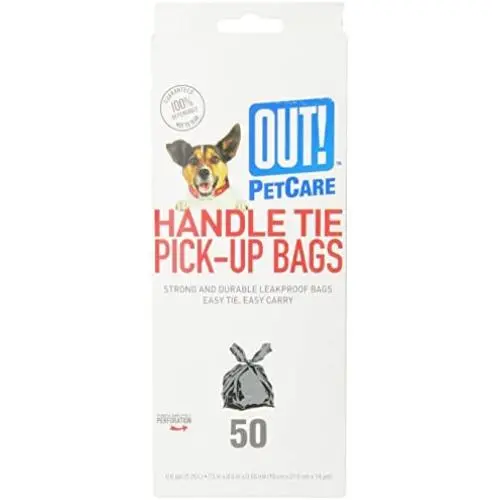 OUT! Handle Tie Dog Waste Bags, 7.5x8.5 in, 50 bags
