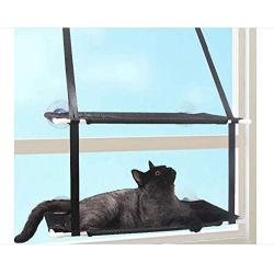 Kitty Sunny Seat,Cat Window Perch Cat Window Bed Hammock Up to 44lb Can Be Installed on Small Window Soft Mats, for Large Cat and Kitten (Double Layers, Black)