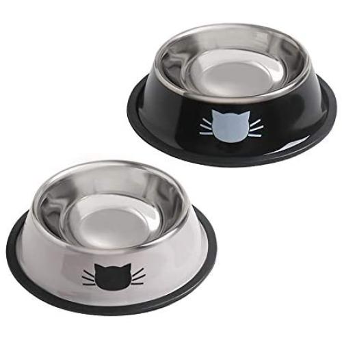 Stainless Steel Cat/Dog Bowls with Rubber Base Non-Slip Puppy Dish,Pets Feeder Bowl and Water Bowl Perfect Choice
