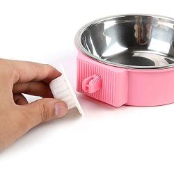 Lucky Interests Crate Dog Bowl, 2-in-1 Plastic Bowl & Stainless Steel Bowl Removable Hanging Food & Water Feeder Cage Bowl Coop Cup for Cat, Puppy, Birds, Parrot, Guinea Pigs