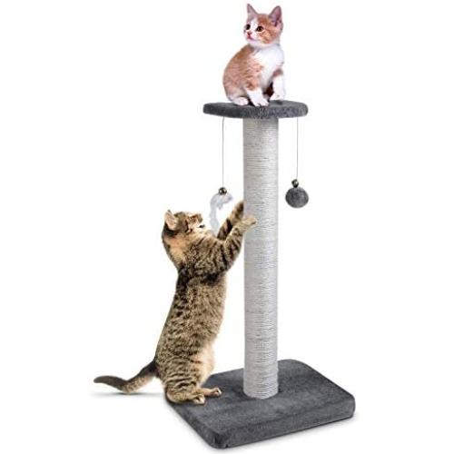 pedy 30'' Tall Cat Scratching Post, Natural Sisal Cat Scratcher, Cat Scratch Tower with Two Interactive Bell Toys (Cat Scratching Post)